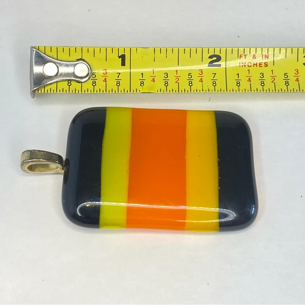 Damyan‎ Art Glass Pendant 2013 Modernist Color Block Yellow Orange Black Stripe